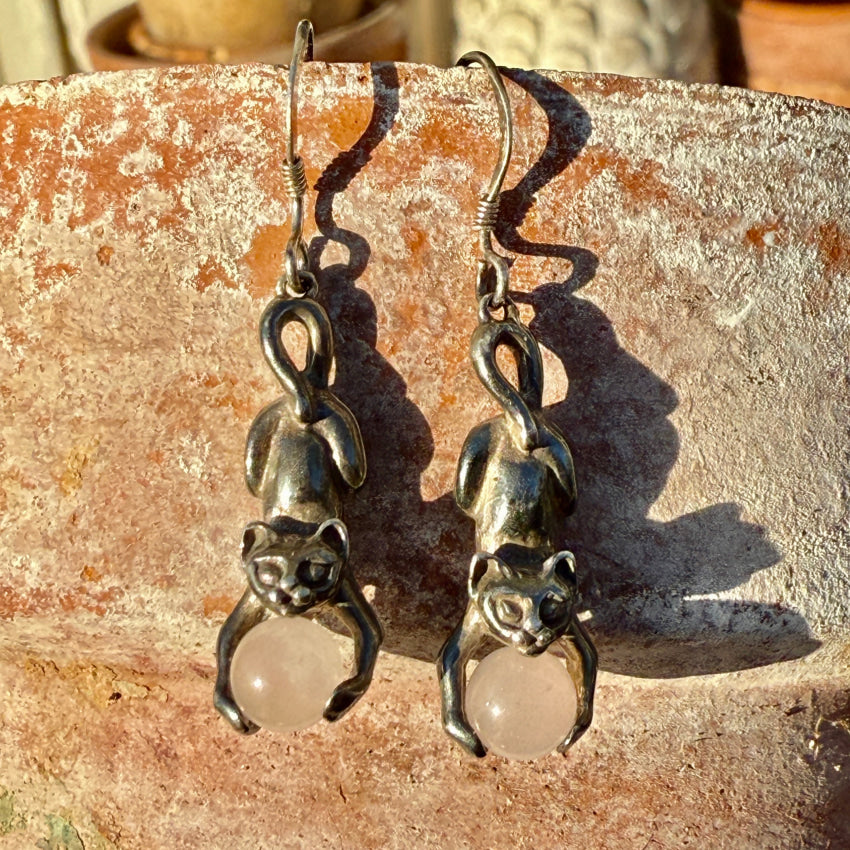 Sterling Silver Cat & Ball Pierced Earrings for Women - Dainty Animal Jewelry Gift for Cat Lovers - Perfect for Casual Wear, Parties & Gifting