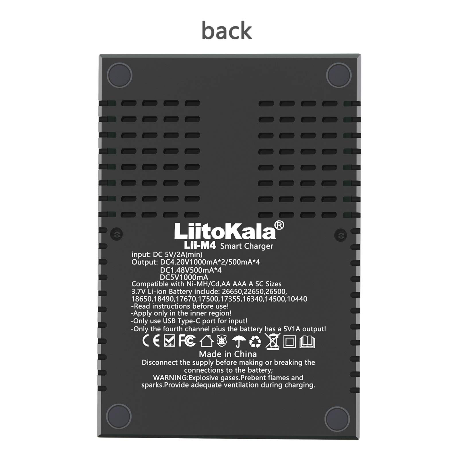 LII-M4 4-Slot Smart Battery Charger with LCD Display - Fast Charging for 18650, 26650, 14500, AA, AAA Lithium & NiMH Rechargeable Batteries - Perfect for Flashlights, Cameras, Toys, and Electronic Devices