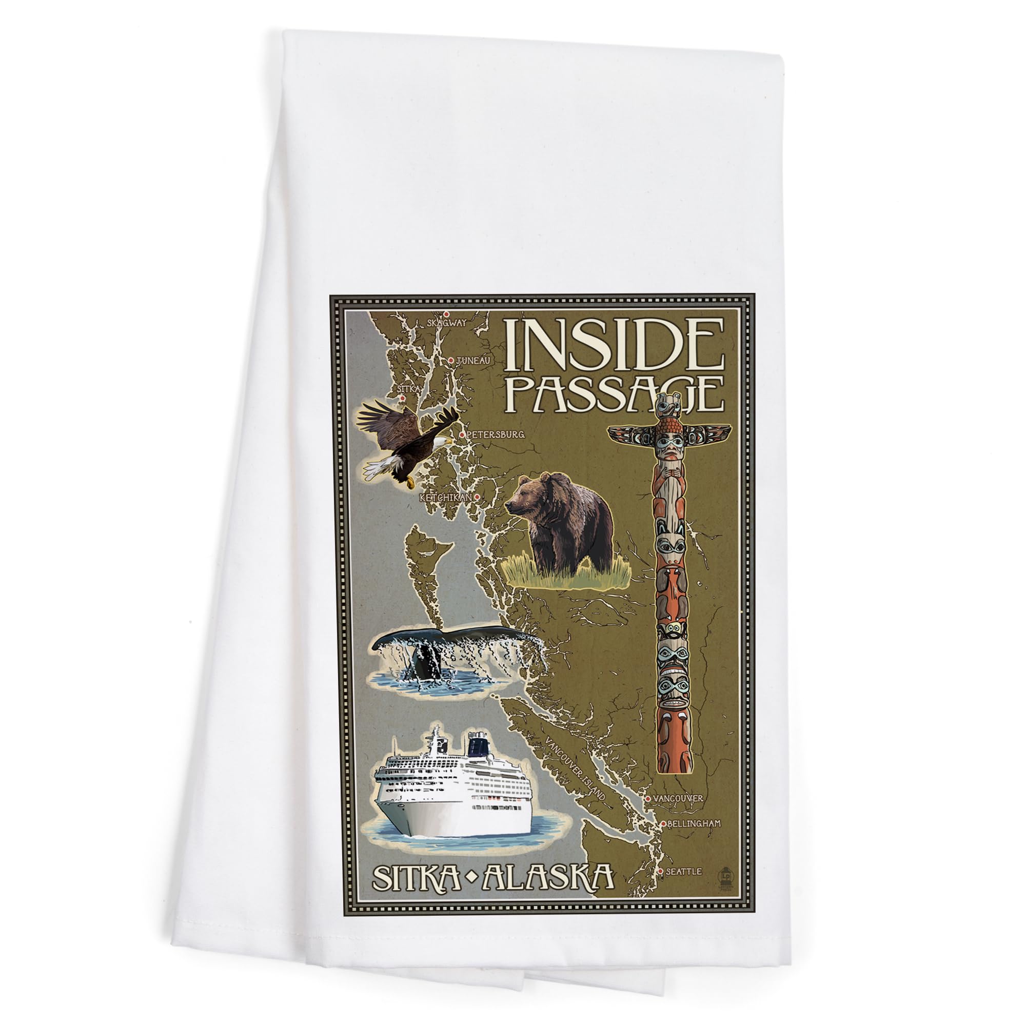 Lantern Press Sitka Alaska Inside Passage Map - 100% Cotton Tea Towel & Decorative Hand Towel for Kitchen, Home Decor - Perfect for Dish Drying, Wall Art, and Gift Giving