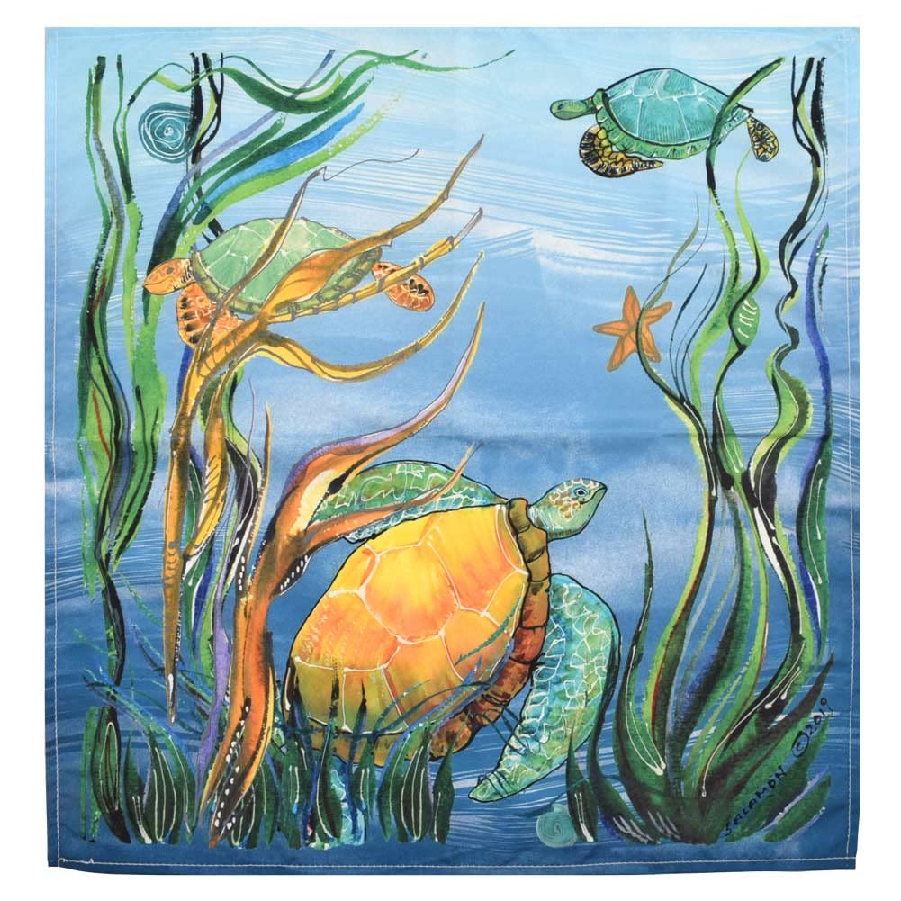 Eco-Friendly Swimming Sea Turtle Art Cotton Microfiber Table Napkins (Set of 2) - 19