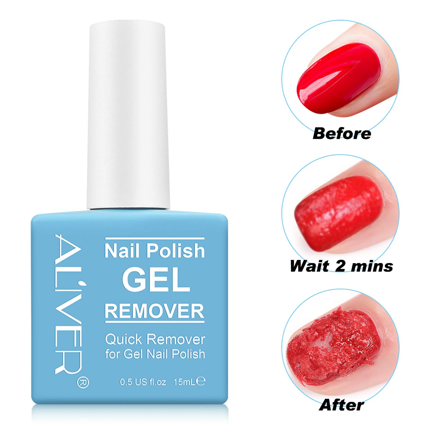 Aliver Gel Nail Polish Remover - Fast Acting Soak Off Gel Remover for Professional Results at Home - Gentle 3 Minute Nail Treatment Without Damage (15mL) - Perfect for DIY Manicures & Salon-Quality Nail Care