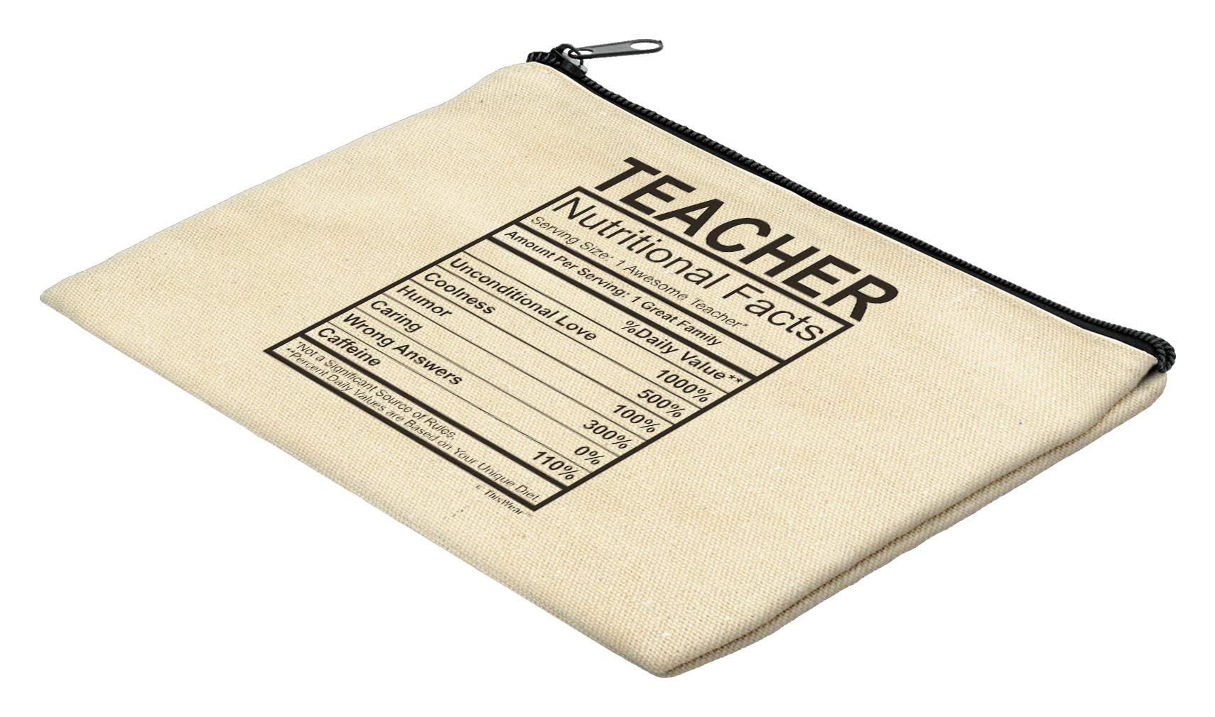 Best Teacher Gifts for Women - Nutritional Facts Label Makeup Bag - Perfect for Classroom, Office, or Travel