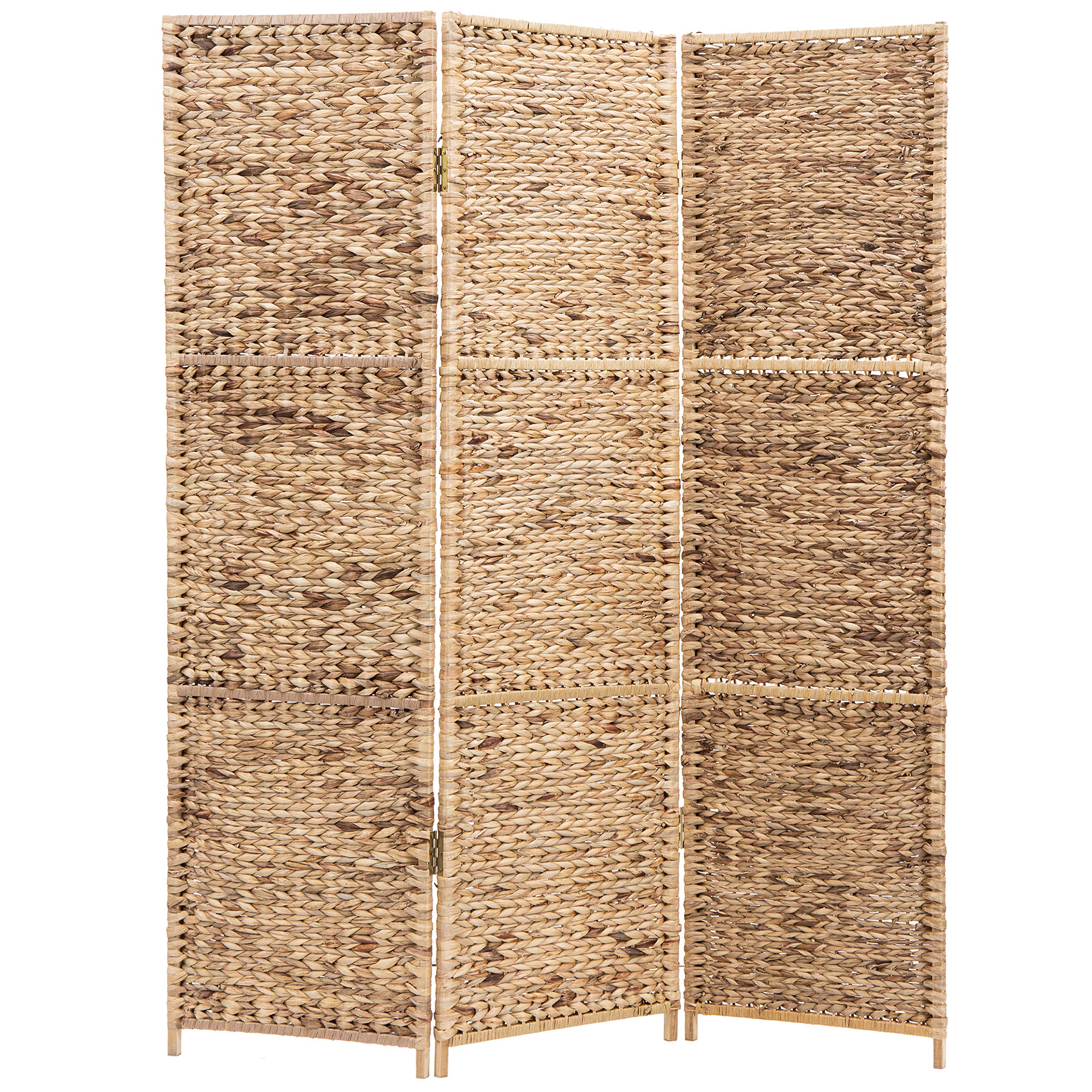 MyGift Handwoven Seagrass 3-Panel Room Divider Screen with Solid Wood Frame - Foldable Partition for Living Room, Bedroom, Office Privacy - Natural Brown Home Decor