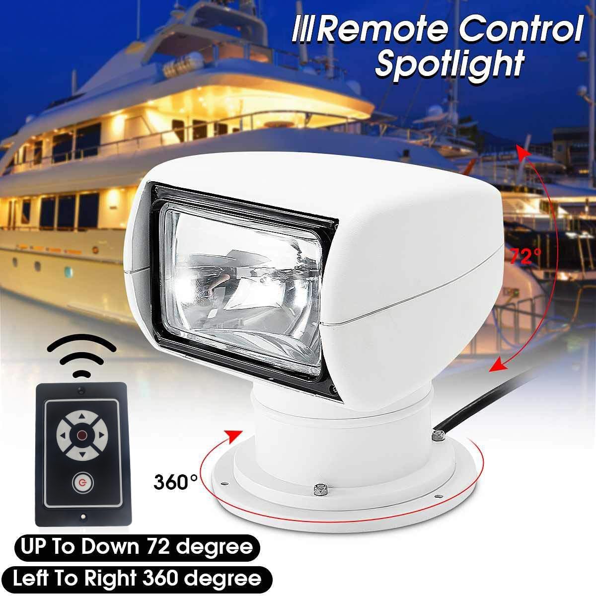 100W Remote Control Marine Spotlight for Boats & Trucks - 360° Rotating Halogen Search Light with 12V Power - Perfect for Night Fishing, Offshore Navigation, and Emergency Rescue Operations