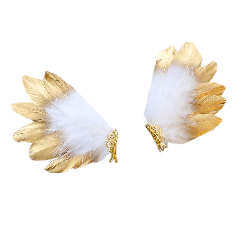 LittleLuluda Handmade Feather Angel Wings Hair Clips - Lolita Cosplay Hair Accessories for Girls, Women (White) | Perfect for Costume Parties, Halloween, Cosplay Events & Photo Shoots