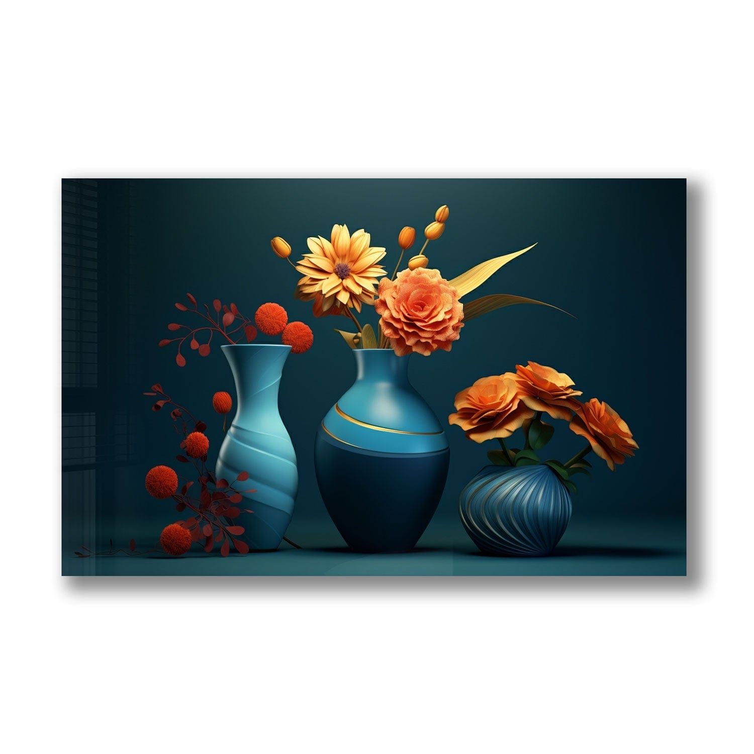 Portrait Flowers Tempered Glass Wall Art - Elegant Floral Home Decor for Living Room, Bedroom & Office - Shatterproof & Stylish
