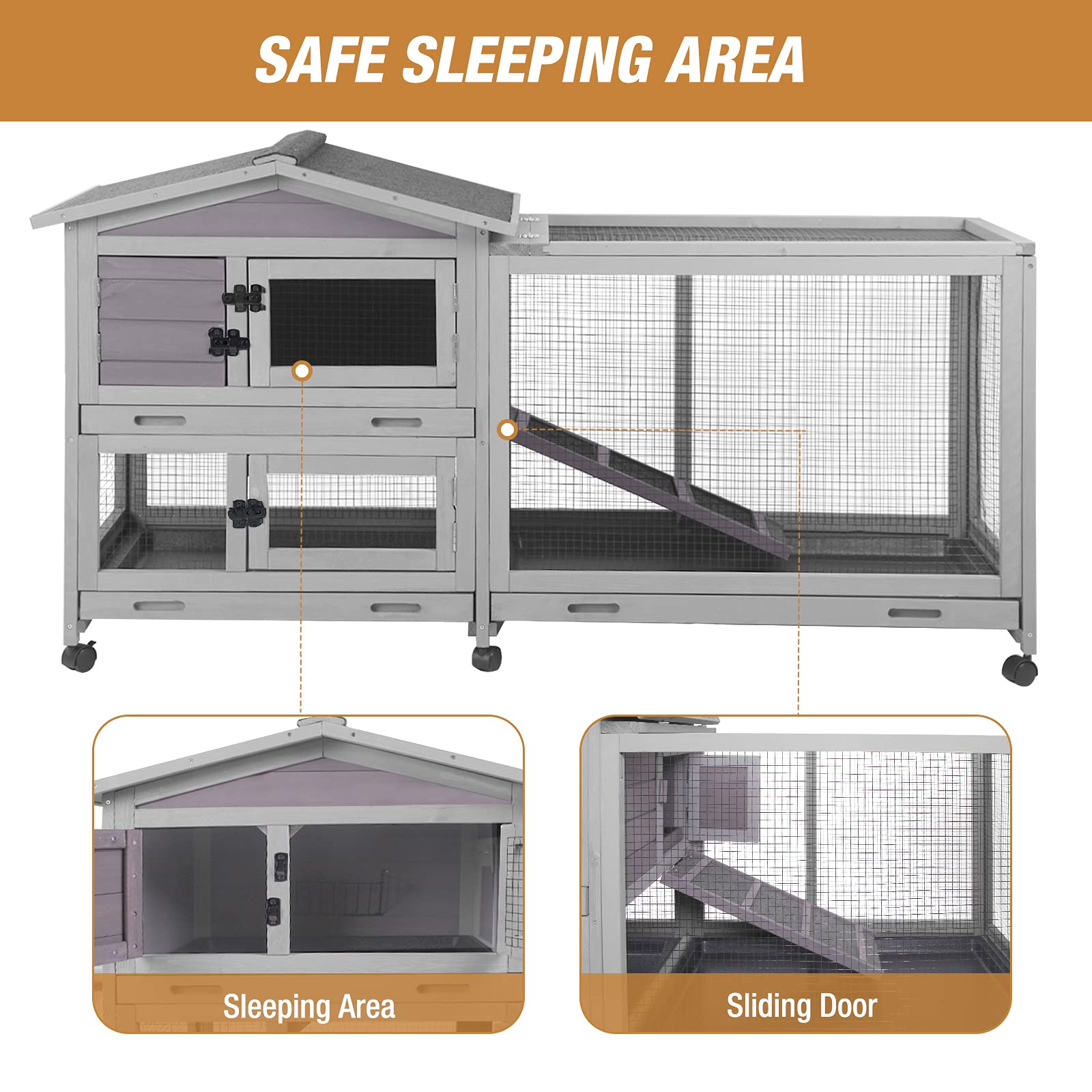 Premium Indoor/Outdoor Rabbit Hutch with Waterproof Roof - 61.2