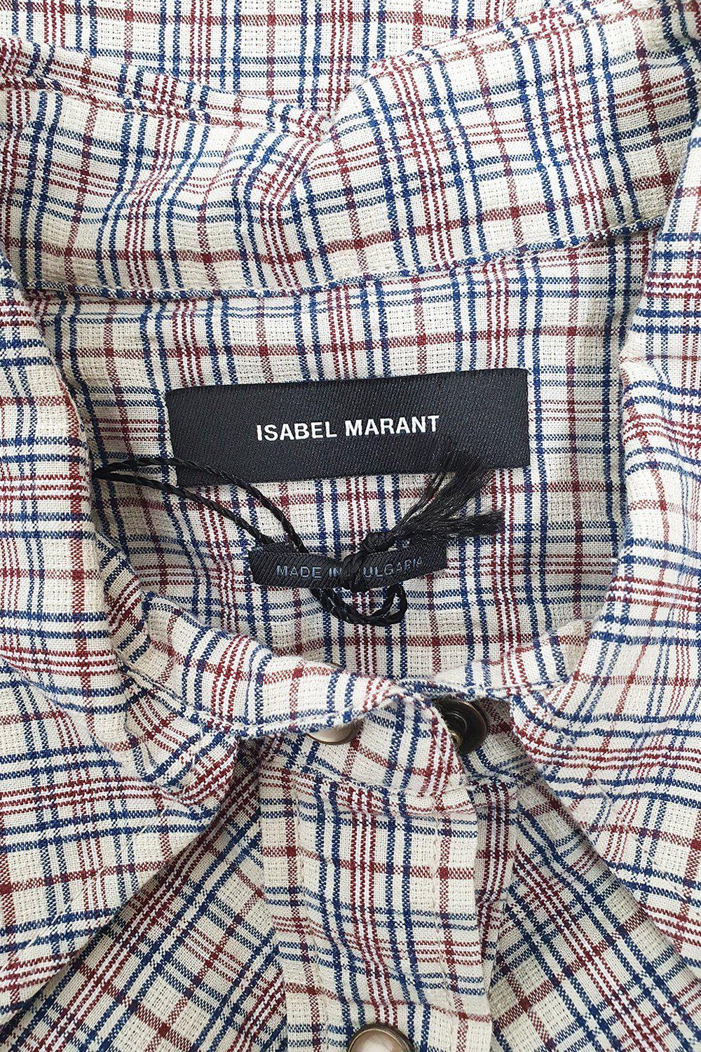 ISABEL MARANT 100% Cotton Pink & Grey Checked Cowgirl Shirt Women's Size 38 - Western Style Button Up Top for Country Music Festivals & Rodeo Events