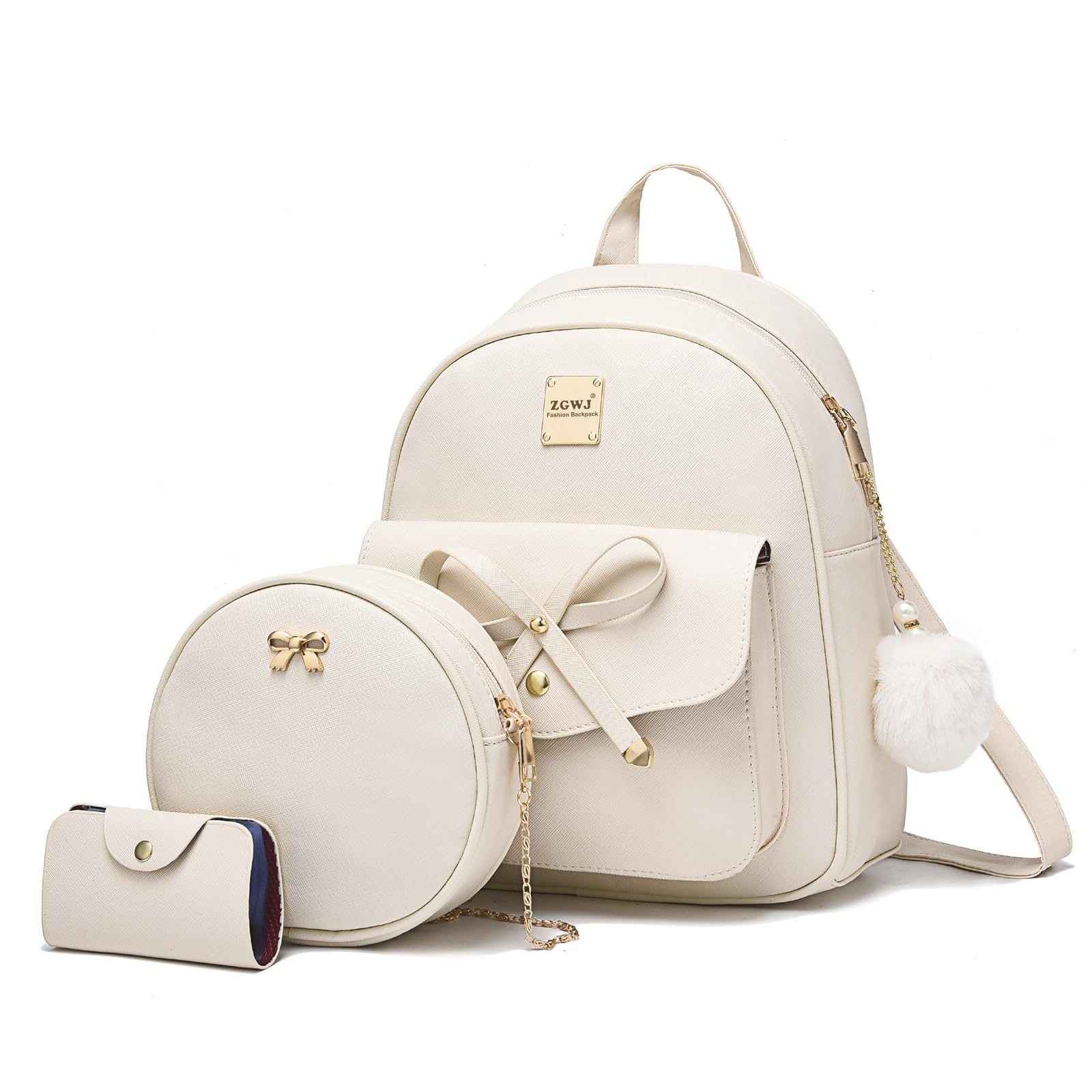 ZGWJ Mini Backpack Purse for Women - 3-Piece PU Leather Bowknot Fashion Set, Small Cute Casual Travel Daypack | Perfect for School, Work & Weekend Outings