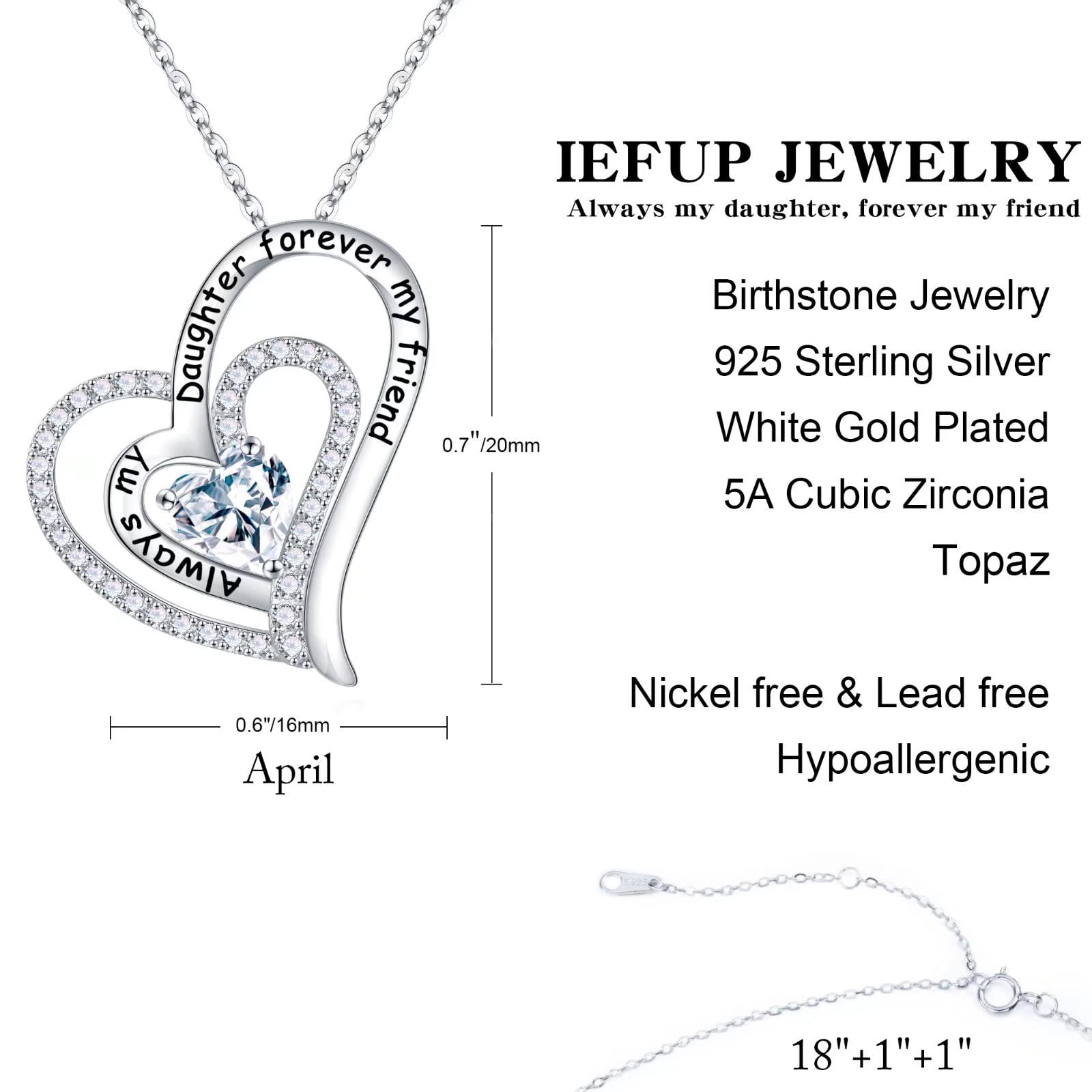 Birthstone Necklace for Women - Sterling Silver Heart Pendant Jewelry Gift for Mom, Wife, Girlfriend, Daughter | Birthday, Mother's Day, Anniversary Present | Perfect for Everyday Wear & Special Occasions