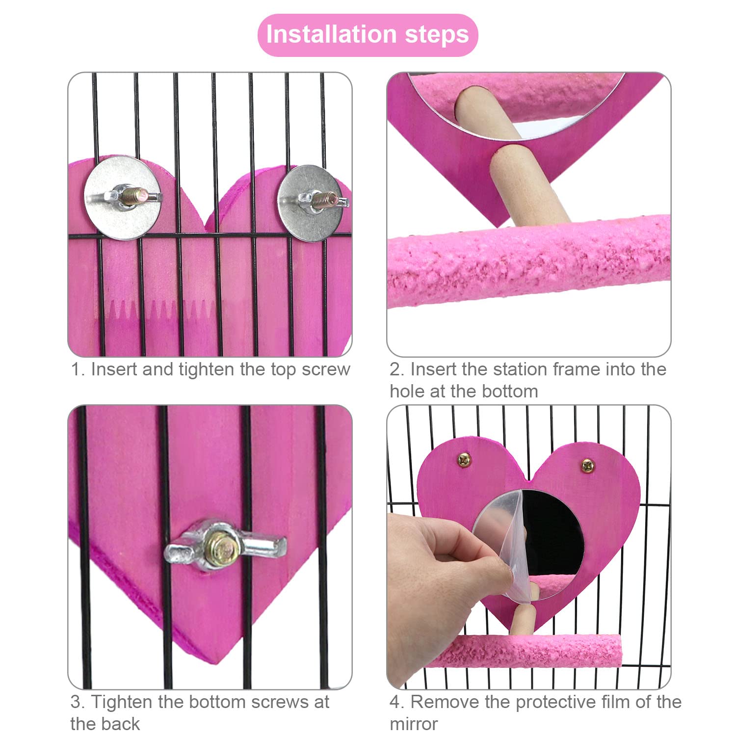 Colorful Wooden Bird Mirror with Perch - Natural Swing Toy for Parrots, Parakeets, Cockatiels, Lovebirds, Conures, Finches & Budgies - Perfect for Grooming, Play & Mental Stimulation in Bird Cages
