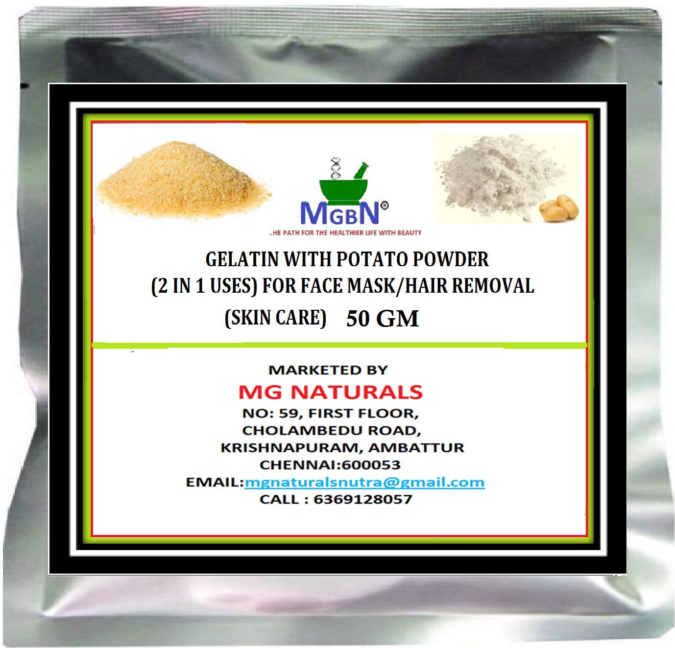 2-in-1 Gelatin with Potato Powder for Face Mask & Hair Removal - 50g | Skin Care Treatment for Smooth Complexion & Hair-Free Skin | Perfect for DIY Beauty Routine at Home