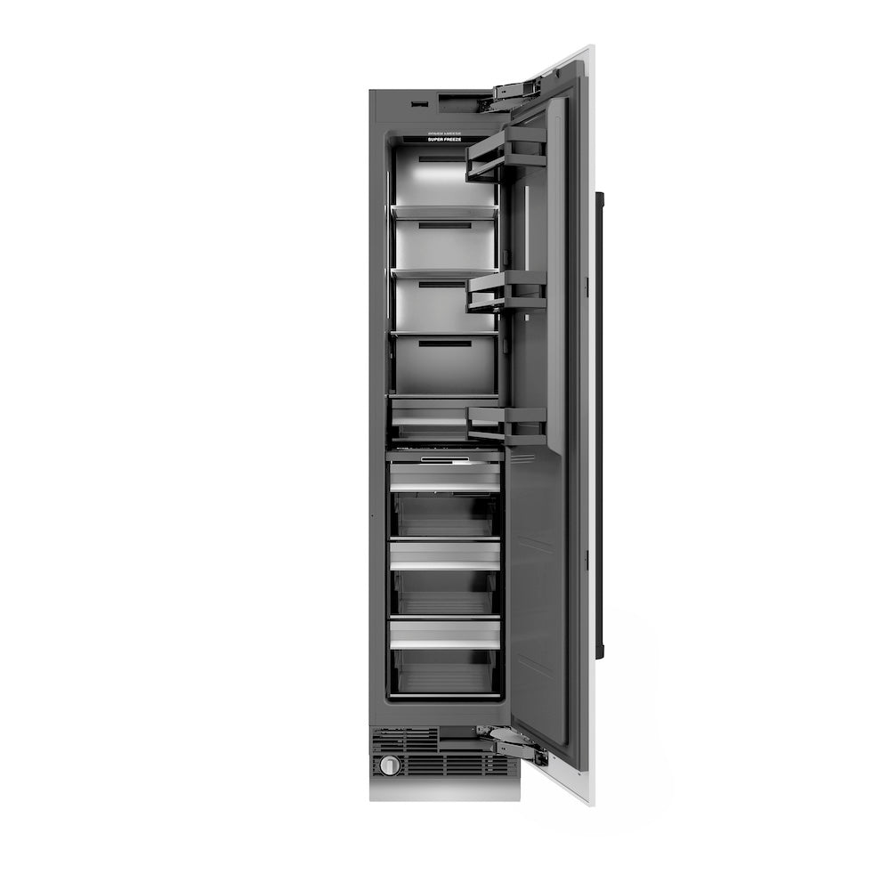 ZLINE Autograph Edition 18 Inch 8.6 Cu Ft Right Hinge Column Freezer - White Matte Finish with Graphite Gray Interior & Matte Black Accents (RCFVRZ WM 18 MB) | Perfect for Home Kitchen, Basement, Garage or Commercial Use | Energy Efficient Freezer for Frozen Food Storage