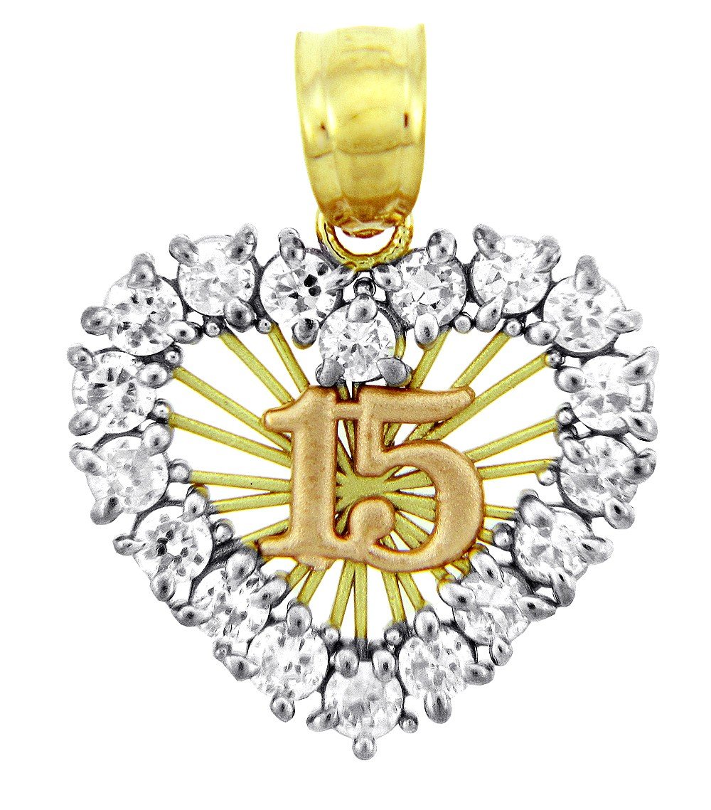 10K Gold Quinceanera Pendant with Cubic Zirconia Sunburst Design - Perfect Sweet 15 Birthday Gift for Girls & Teens - Elegant Jewelry for Quince Celebrations, Graduation & Special Occasions