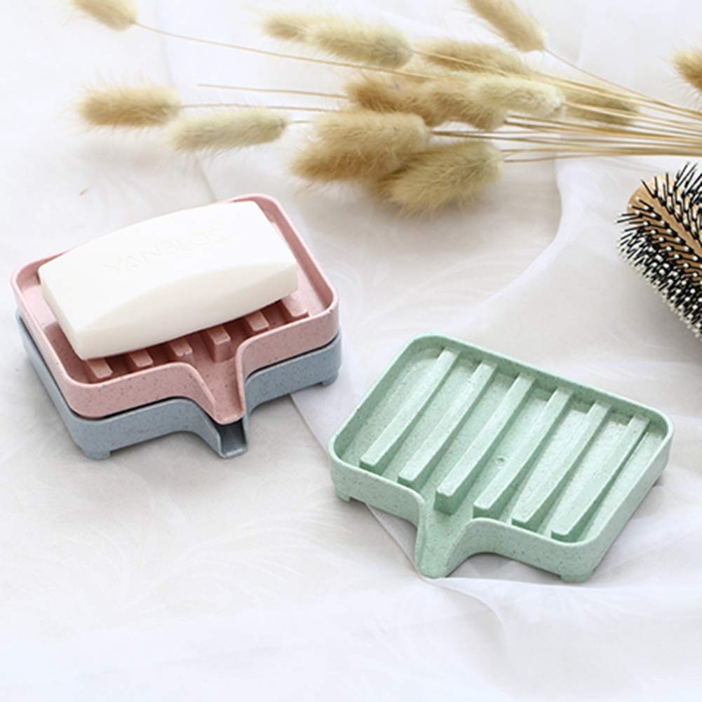 Eco-Friendly Wheat Straw Soap Holder - 3 Color Self-Draining Waterfall Soap Tray for Bathroom, Kitchen & Shower | Soap Storage Box with Drainer | Perfect for Organizing Bar Soaps in Wet Areas
