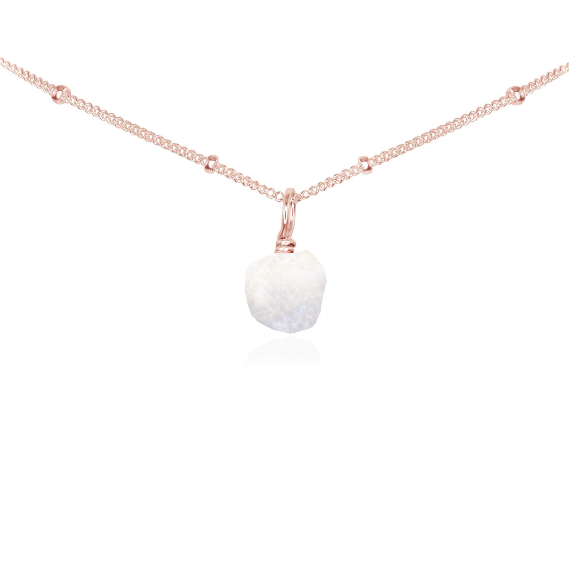 Natural Rainbow Moonstone Pendant Necklace - Tiny Rough Gemstone Choker for Boho Jewelry & Spiritual Healing