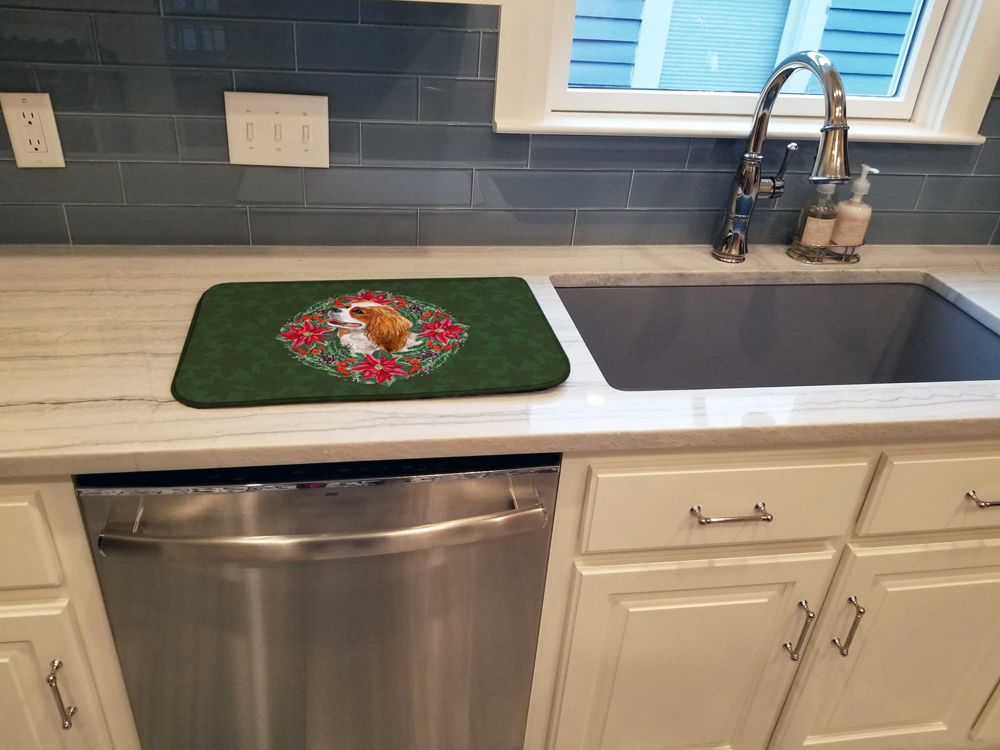 Cavalier Spaniel Dish Drying Mat - Absorbent Kitchen Counter Mat for Dishes, 14x21