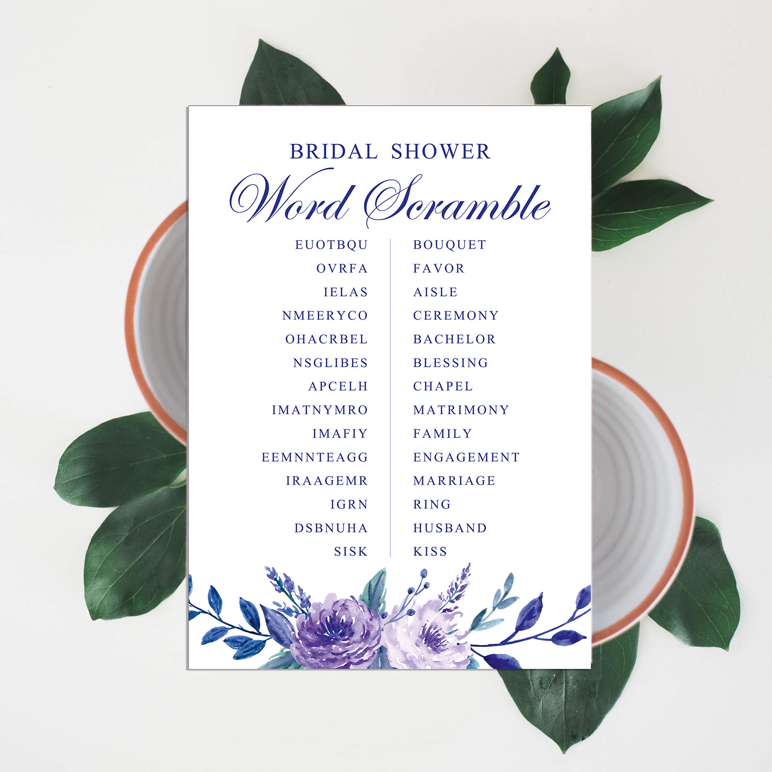 50-Pack Floral Wedding Word Scramble Game Cards - Fun Bridal Shower & Tea Party Activities for Wedding Guests & Bachelorette Parties