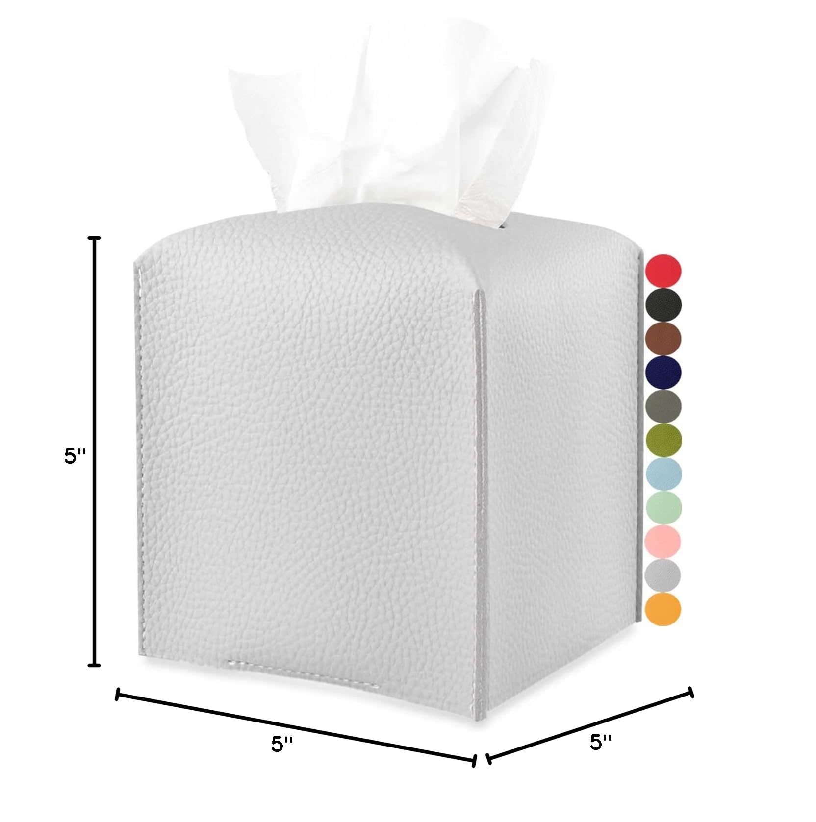 JESMINI Leather Tissue Box Cover with Bottom Belt - Light Gray Decorative Cube Box for Tissues | Bathroom Vanity, Nightstand, Office Desk & Home Decor Accessory