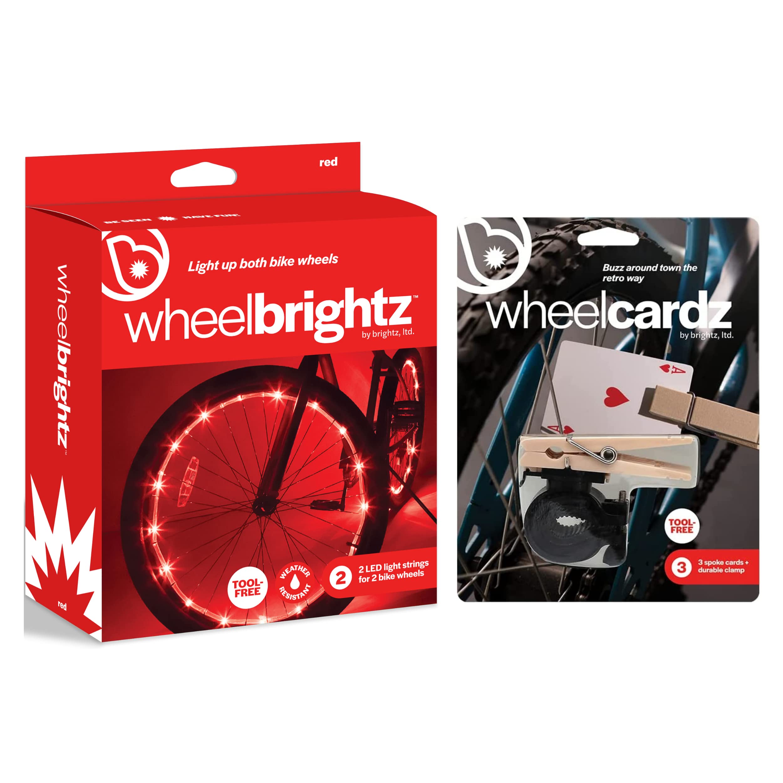 Brightz LED Bike Wheel Light & Spoke Noise Maker Combo - 2-Pack Bicycle Wheel Lights with WheelCardz for Night Cycling Safety & Fun - Perfect for Kids & Adults Outdoor Biking Adventures