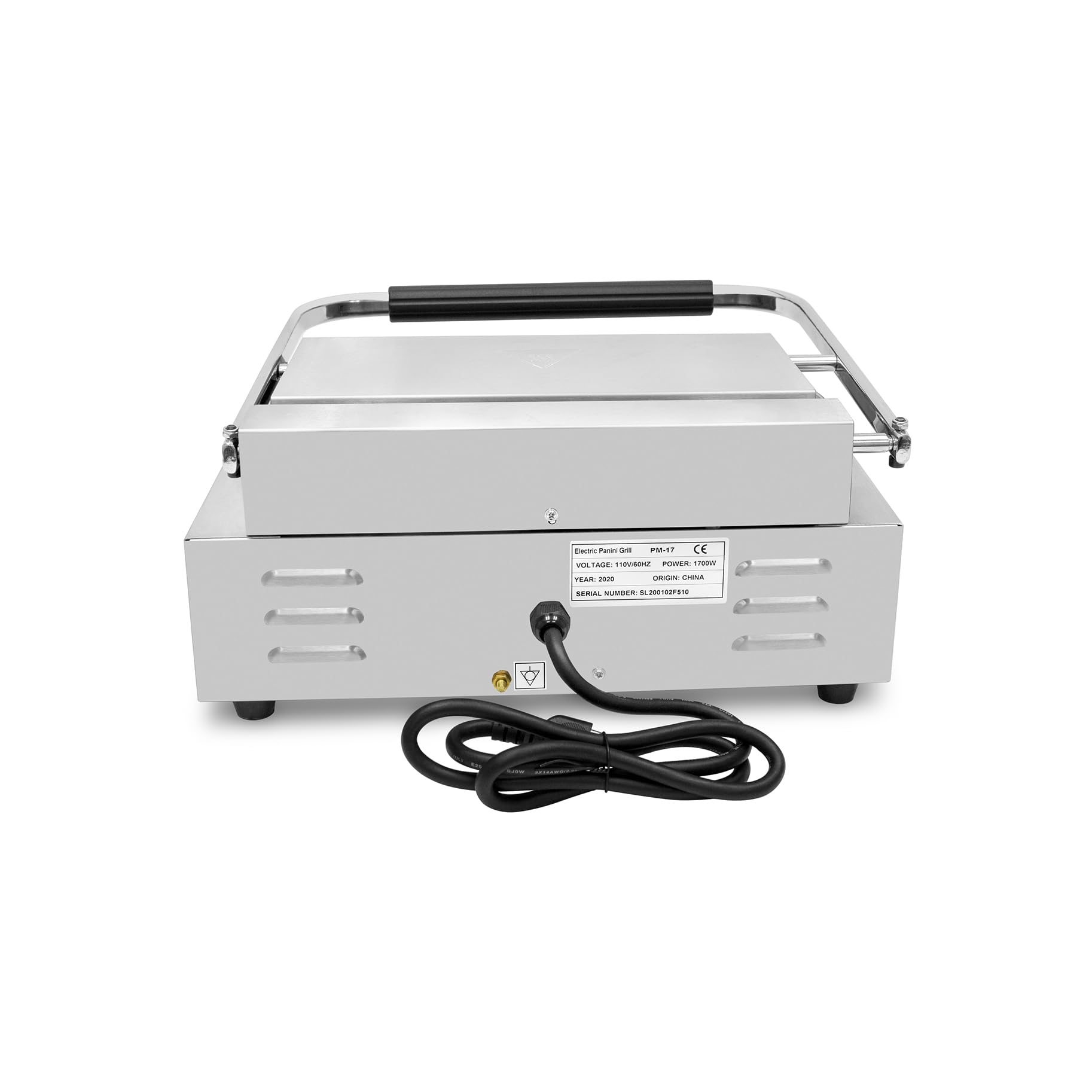 Premium 110V Commercial 1700W Electric Panini Press Grill with Non-Stick Grooved Plates - 13.5