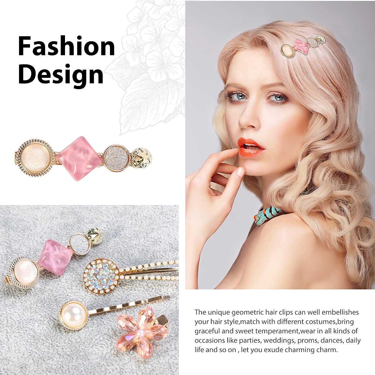 Sonpal Metal Hair Clips for Women - 8pc Geometric Hairpins Set for Girls, Pearl Barrettes for Daily Styling