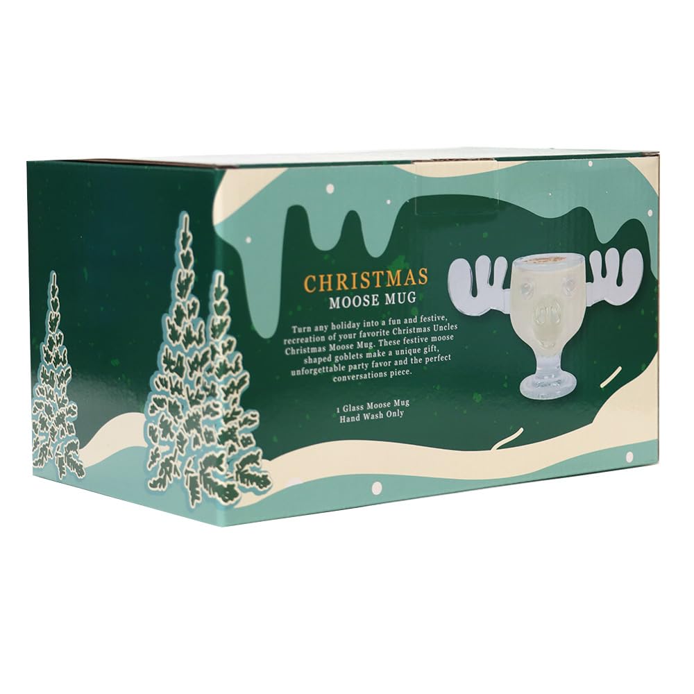 Set of 4 Christmas Moose Mugs - 8oz Glass Cups for Hot & Cold Drinks - Perfect for Holiday Parties, Gifts & Cozy Winter Nights