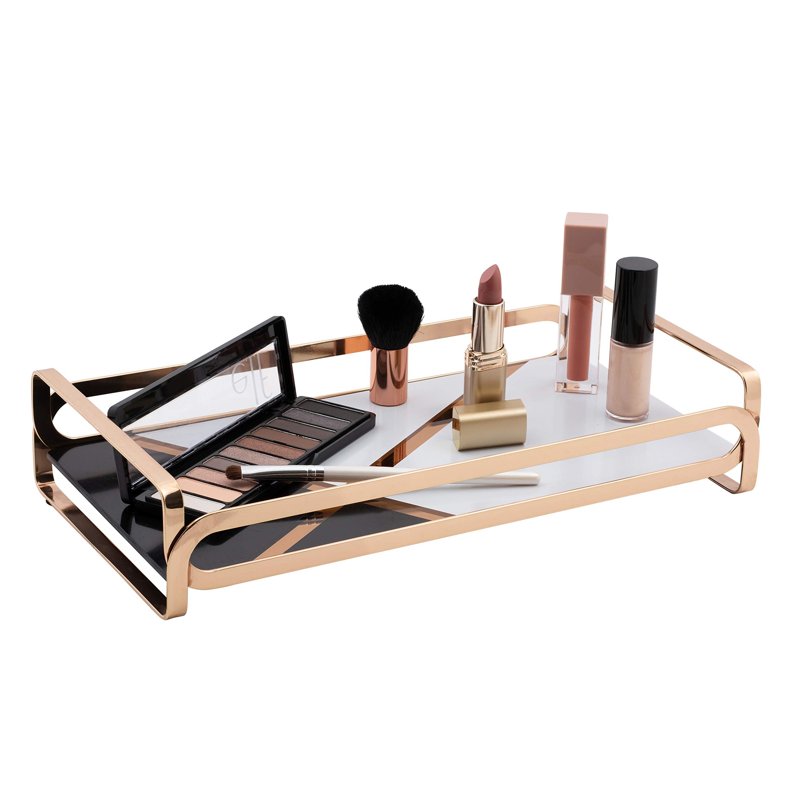 Gold Vanity Tray Organizer - Stylish Makeup & Perfume Storage for Bathroom Countertops, Coffee Table Decor - 12.8
