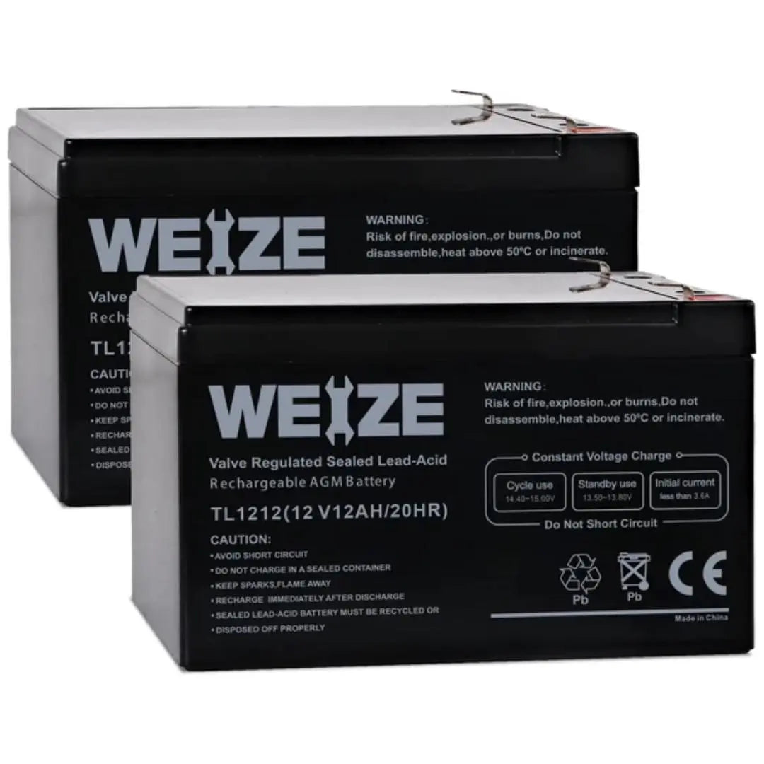 WEIZE 12V 12Ah Sealed Lead Acid Deep Cycle AGM Battery - Perfect for Solar Power Systems, Electric Scooters, and Backup Power Supplies