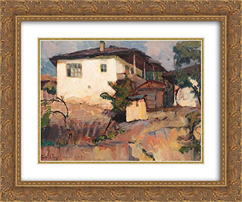 Stefan Popescu Landscape With Houses 24x20 Gold Ornate Framed Art Print - Double Matted Museum Quality Wall Decor for Living Room, Bedroom & Office