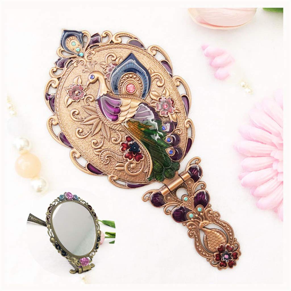Vintage Handheld Makeup Mirror - Small Foldable Vanity Mirror for Travel, Home & Salon Use | Portable Compact Beauty Tool with Elegant Design | Perfect for Makeup, Grooming & Travel Essentials