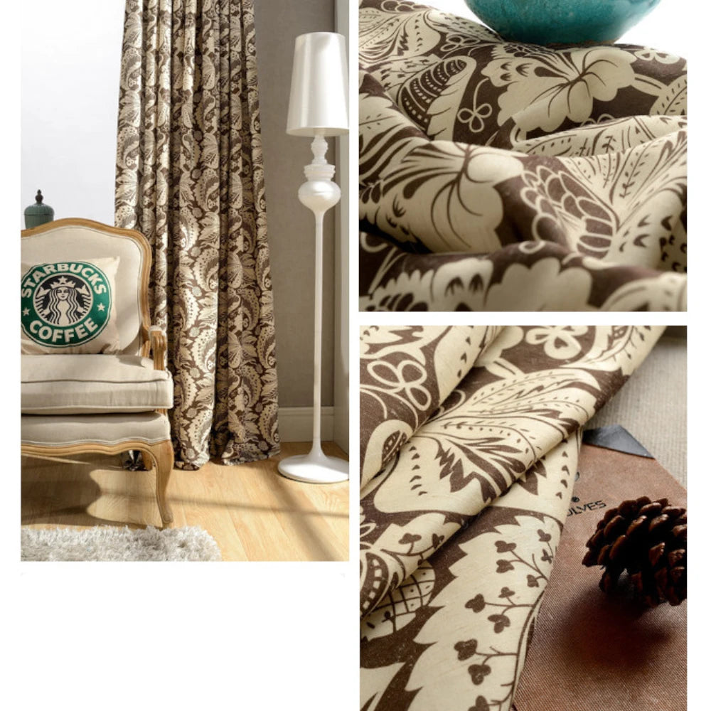 Aubrie Victoria Damask Brown Blackout Curtains - Custom Size, Thermal Insulated, Noise Reducing for Bedroom, Living Room & Nursery