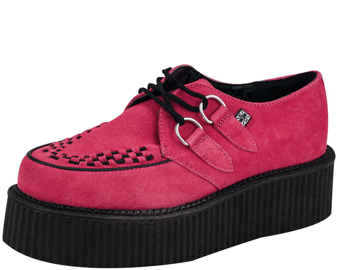 T.U.K Hot Pink Suede Viva Mondo Creeper Platform Shoes for Women - Vintage Punk Rock Style, Comfortable Walking & Perfect for Concerts, Parties, and Everyday Fashion