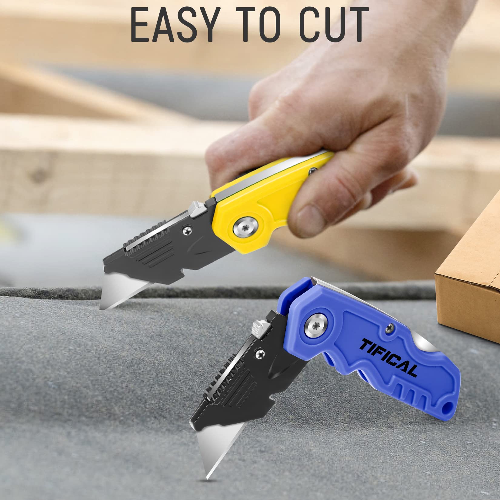 6-Pack Heavy Duty Folding Utility Knife with Quick-Change Blades - Box Cutter for Cardboard, Packages & Shipping - Includes 10 Extra Blades & Metal Clip - Secure Back-Lock Design for Warehouse, Office & Home Use