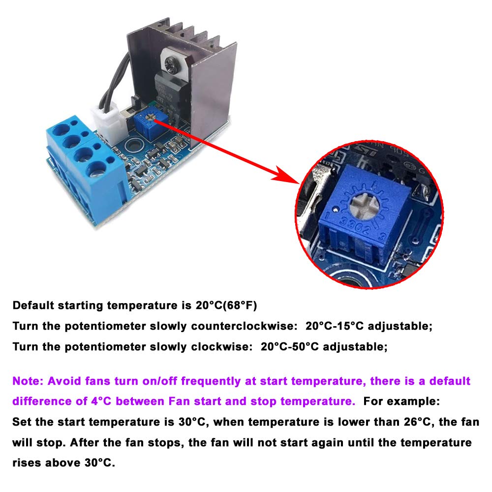 12V PC Fan Speed Controller - Automatic CPU Temperature Control for 2/3/4-Wire Fans - PC Cooling & Case Fan Regulation