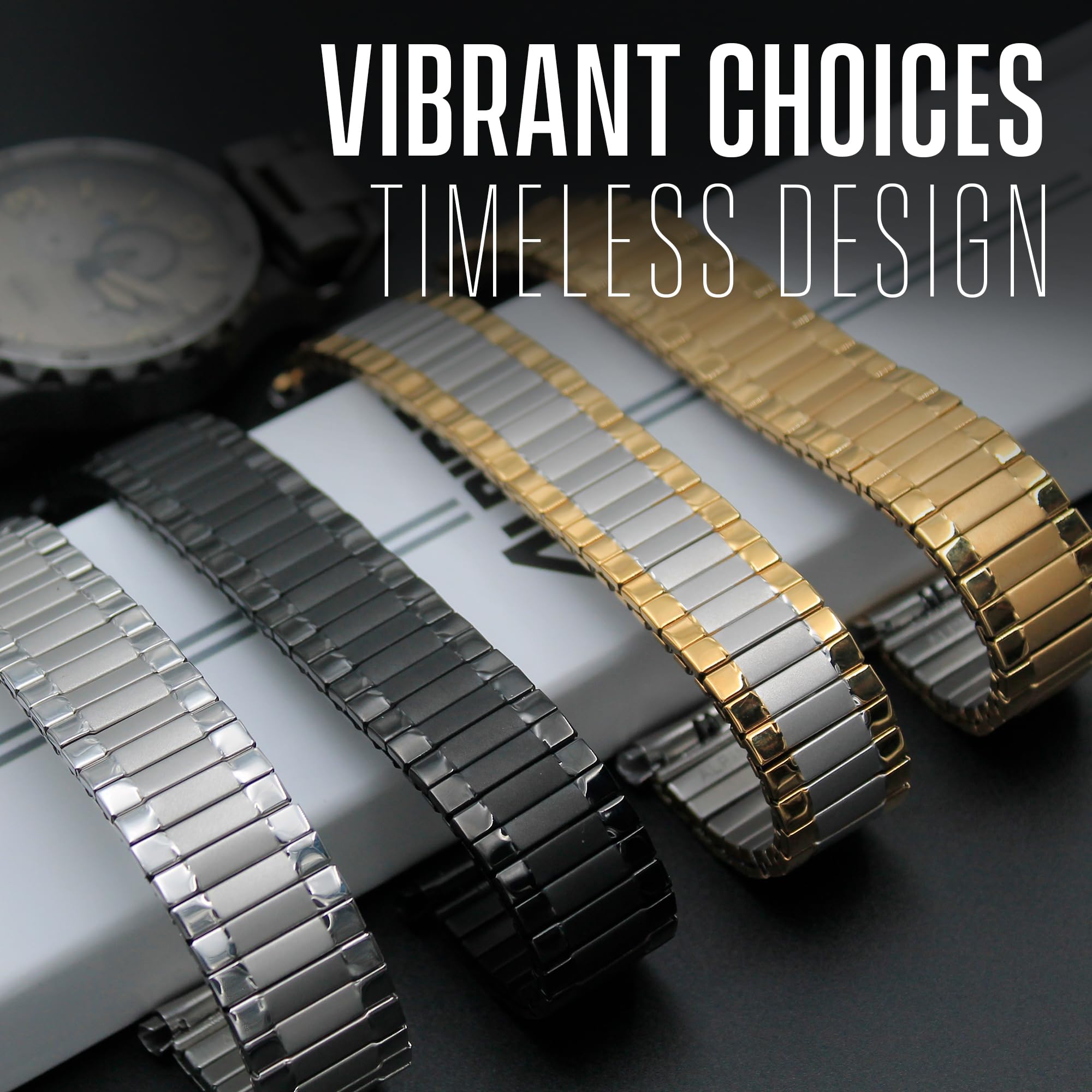 Premium Stainless Steel Expansion Watch Band - Adjustable Stretch Wristband for Men & Women - Flexible Replacement Strap for Regular & Smart Watches - Squeeze Lock Ends for Secure Fit - Ideal for Daily Wear, Workouts & Formal Occasions