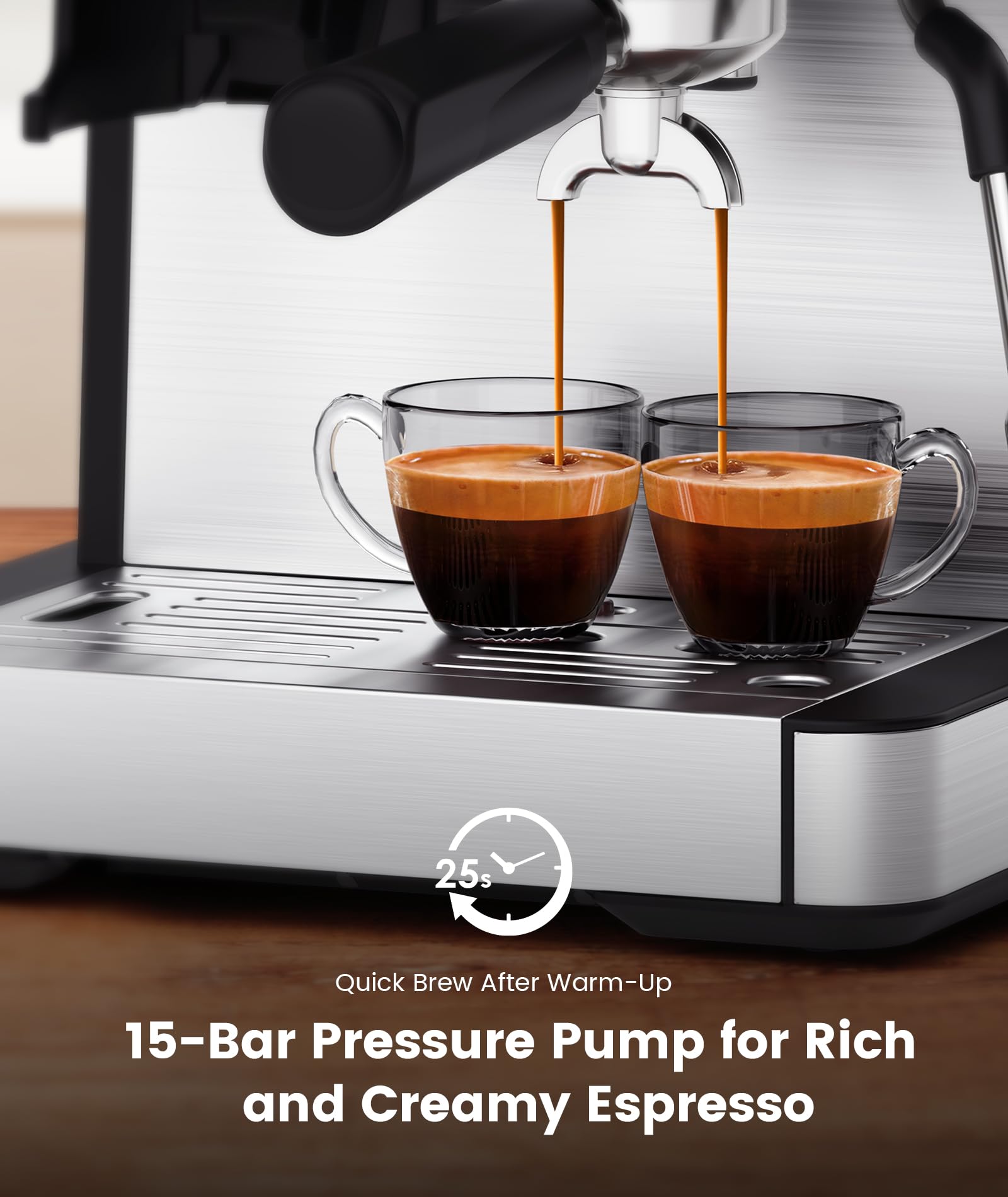 COWSAR 15 Bar Semi-Automatic Espresso Machine with Built-in 30-Position Grinder & Milk Frother - 77.8oz Removable Water Tank - Perfect for Making Latte, Cappuccino at Home or Office - Ideal Coffee Maker for Small Kitchens & Break Rooms