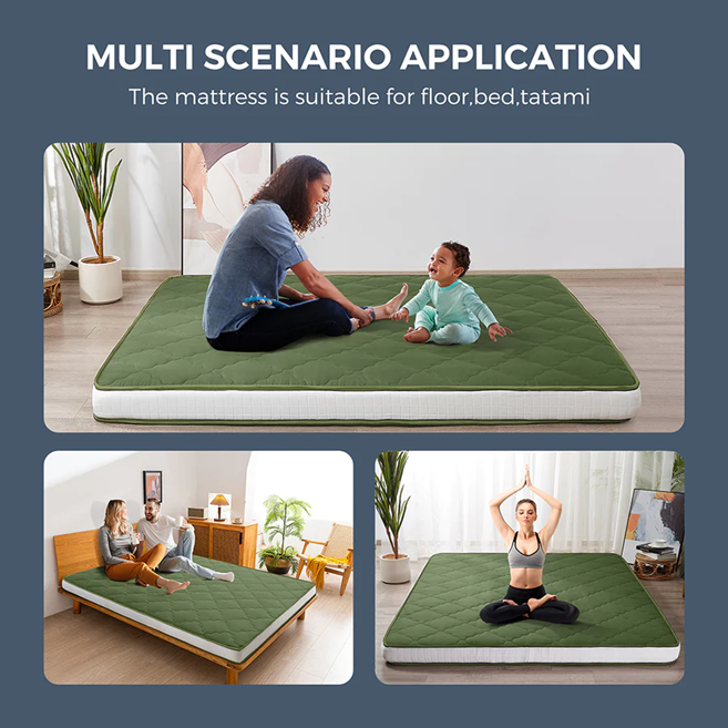 MAXYOYO Padded Japanese Floor Mattress - Green Foldable Roll Up Futon Mattress for Bedroom, Guest Room & Travel | Comfortable Floor Sleeping & Lounging