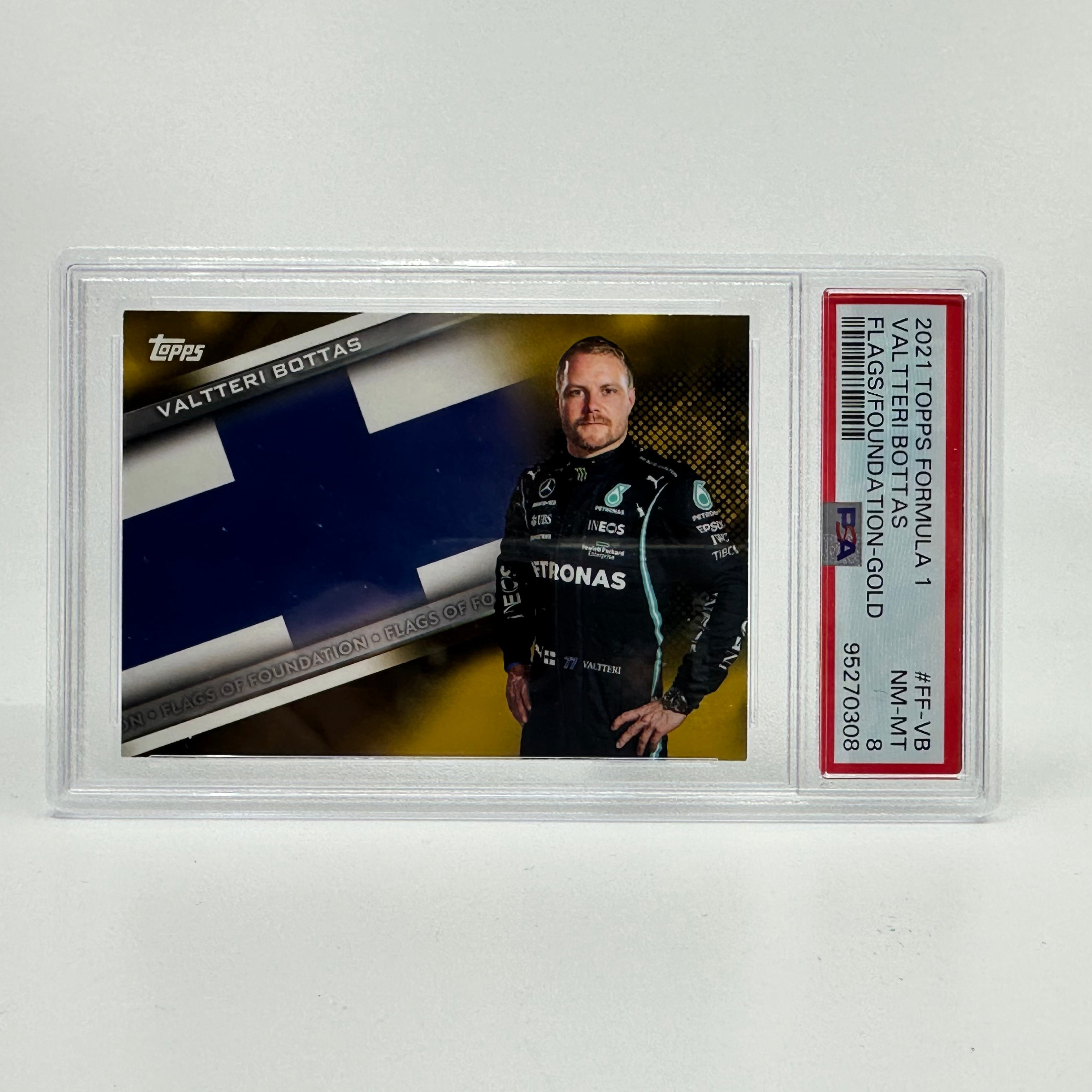2020 Valteri Bottas #FF VB PSA 8 Graded 02/50 Flags Of Foundation Gold Parallel - Rare F1 Racing Card for Collectors & Fans, Perfect for Display & Investment