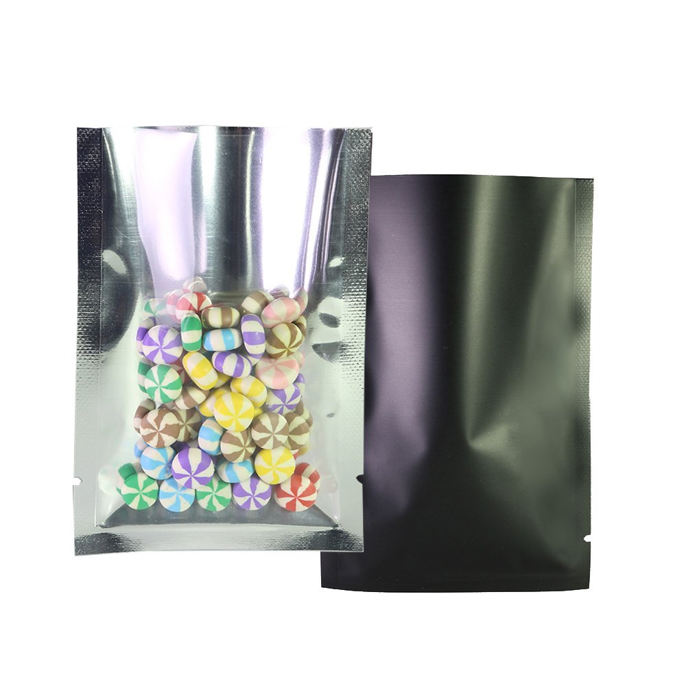 QQ Studio Clear Open Top Colored Metallic Mylar Bags - 100 Pack (Black, 2.8