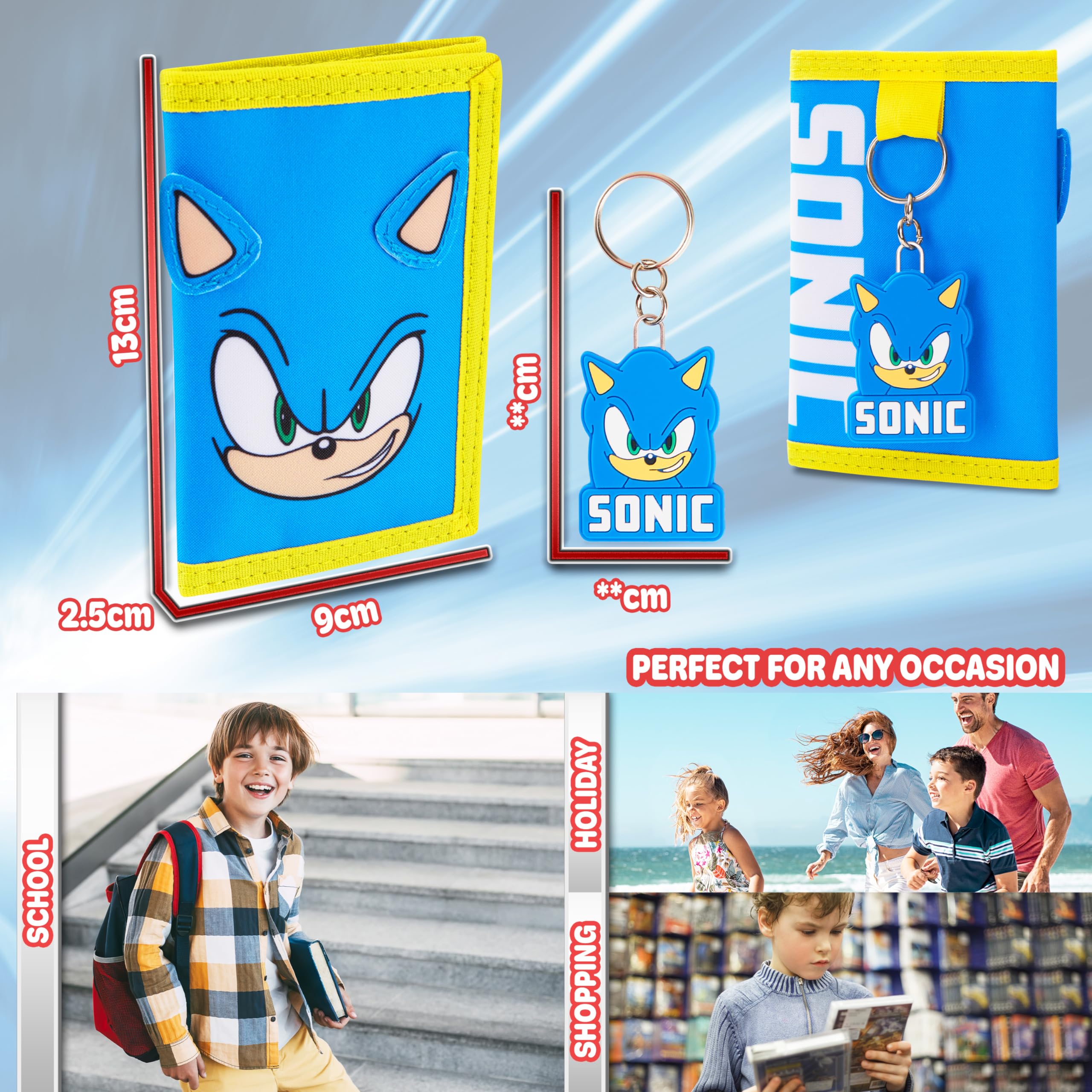 Sonic The Hedgehog Boys Wallet with Keychain - Kids Wallet with Card Slots & Zippered Coin Pocket - Perfect Gaming Gift for Boys - Great for School, Travel, and Collecting Coins