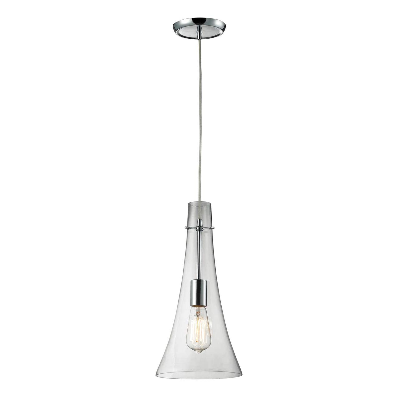 Elk 60055-1 Modern One Light Pendant Fixture - 8x16 Inch Polished Chrome Ceiling Light - Perfect for Kitchen Island, Dining Room, or Entryway Lighting