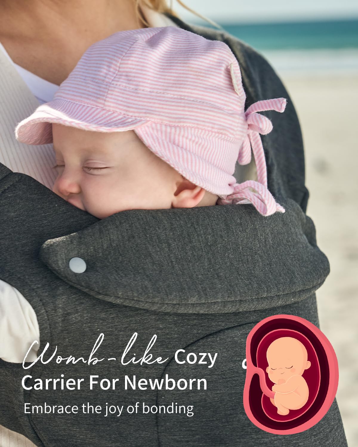 GROWNSY Ergonomic Baby Carrier - Soft & Cozy Infant Wrap for Newborn to Toddler with Head Support - Deep Grey - Perfect for Hands-Free Parenting, Shopping & Outdoor Adventures