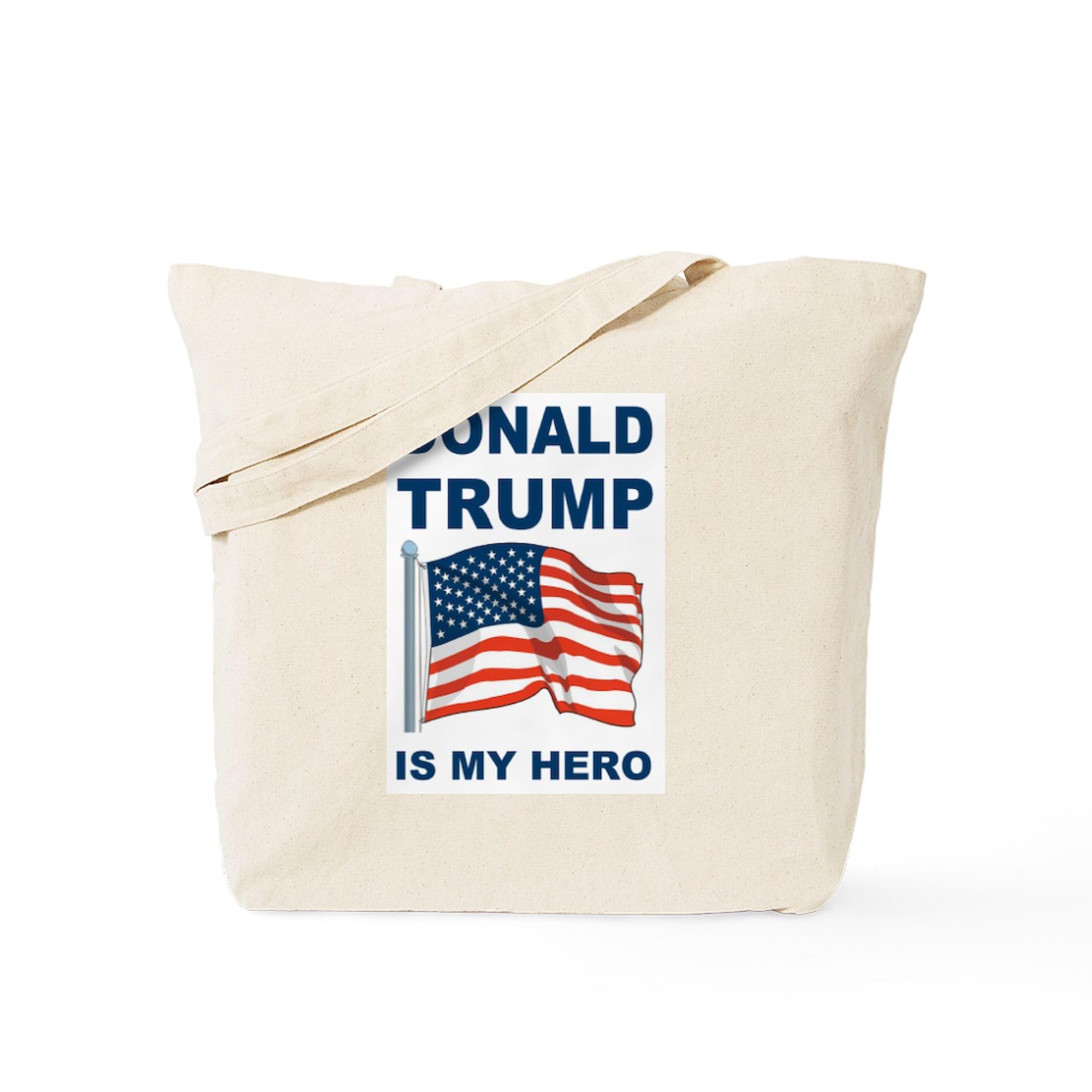 Donald Trump Is My Hero Tote Bag - Natural Canvas Reusable Shopping Bag for Groceries, Beach & Political Events | Eco-Friendly Tote with Patriotic Design