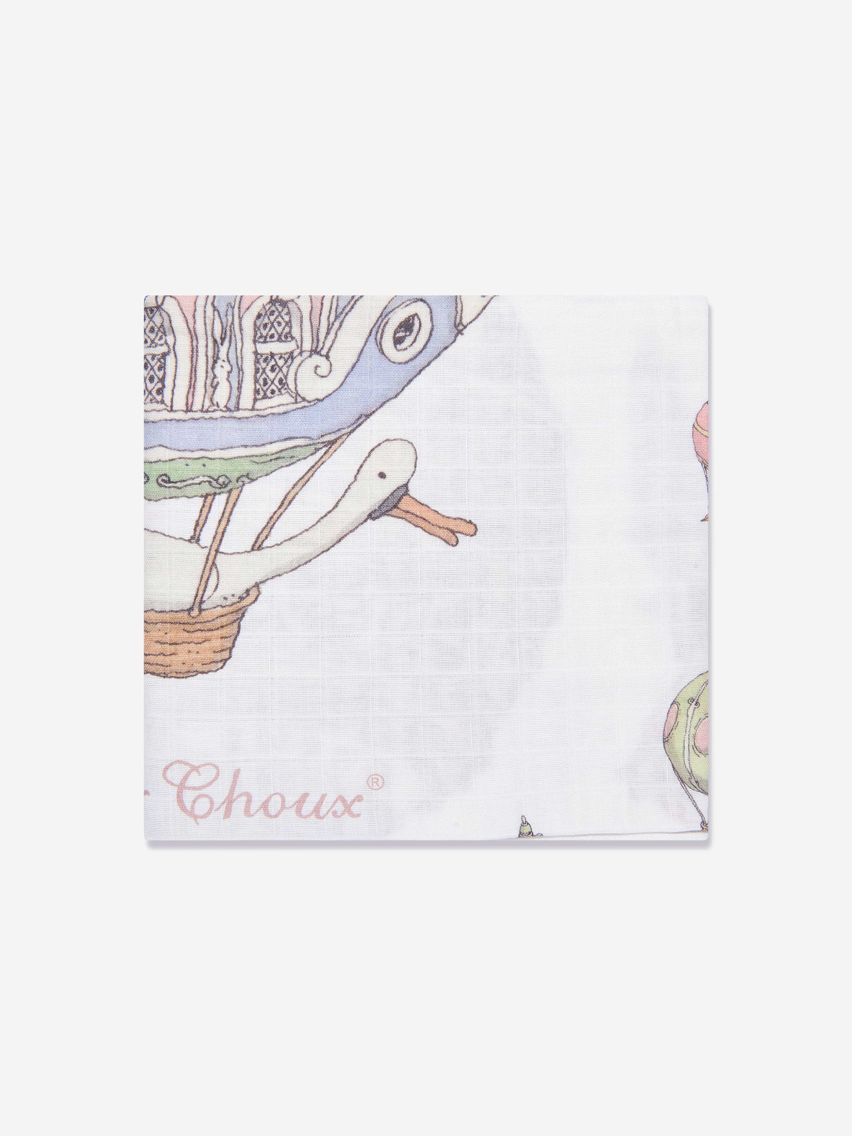 Atelier Choux Baby Hot Air Balloons Swaddle Blanket - 100cm White Organic Cotton for Newborns | Perfect for Nursery, Photography & Gift Giving