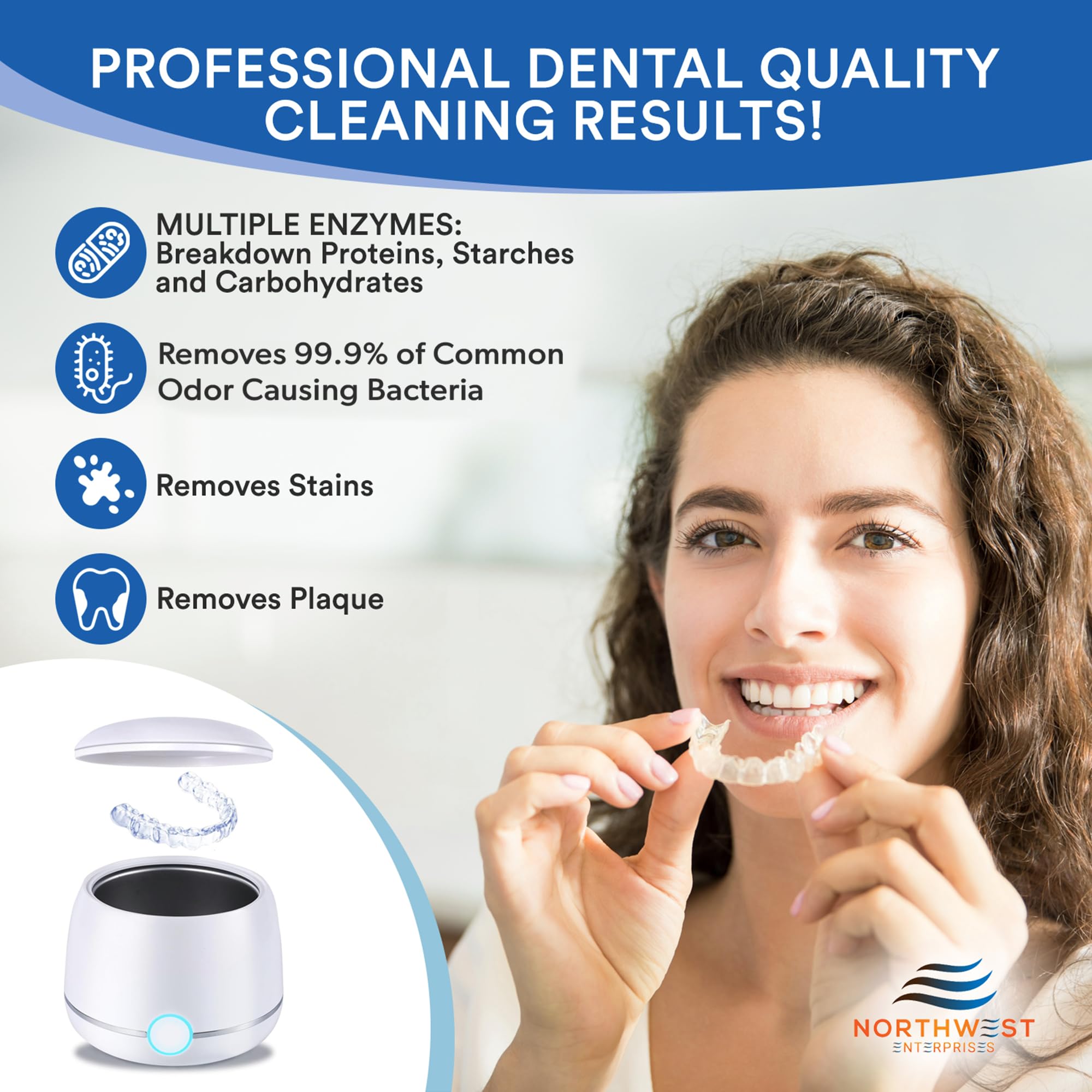 Premium Ultrasonic Retainer & Denture Cleaner Solution Concentrate (16 oz) - Removes Odor, Stains & Discoloration - Safe for Mouthguards, Invisalign, Night Guards - Ideal for Daily Dental Appliance Cleaning at Home