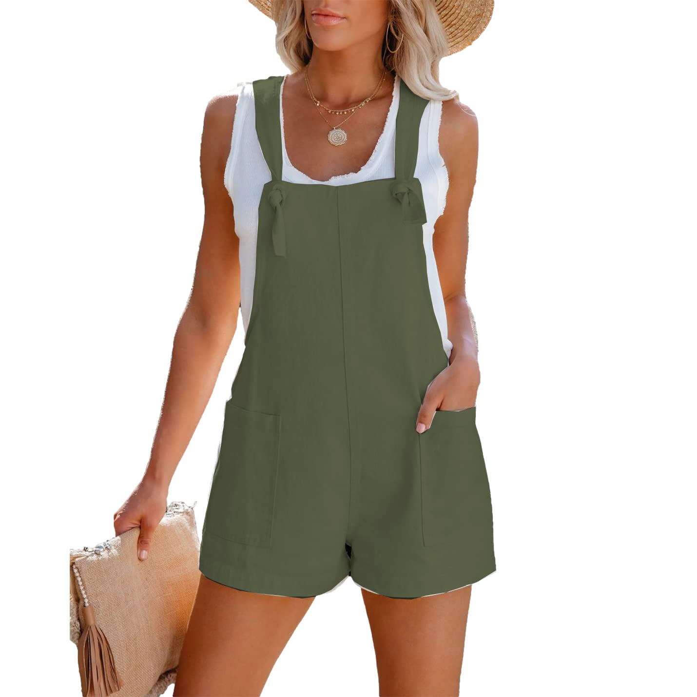 Aisongyuan Women's Adjustable Shorts Romper Overalls with Pockets - Casual Summer Outfit for Beach, Shopping & Outdoor Activities