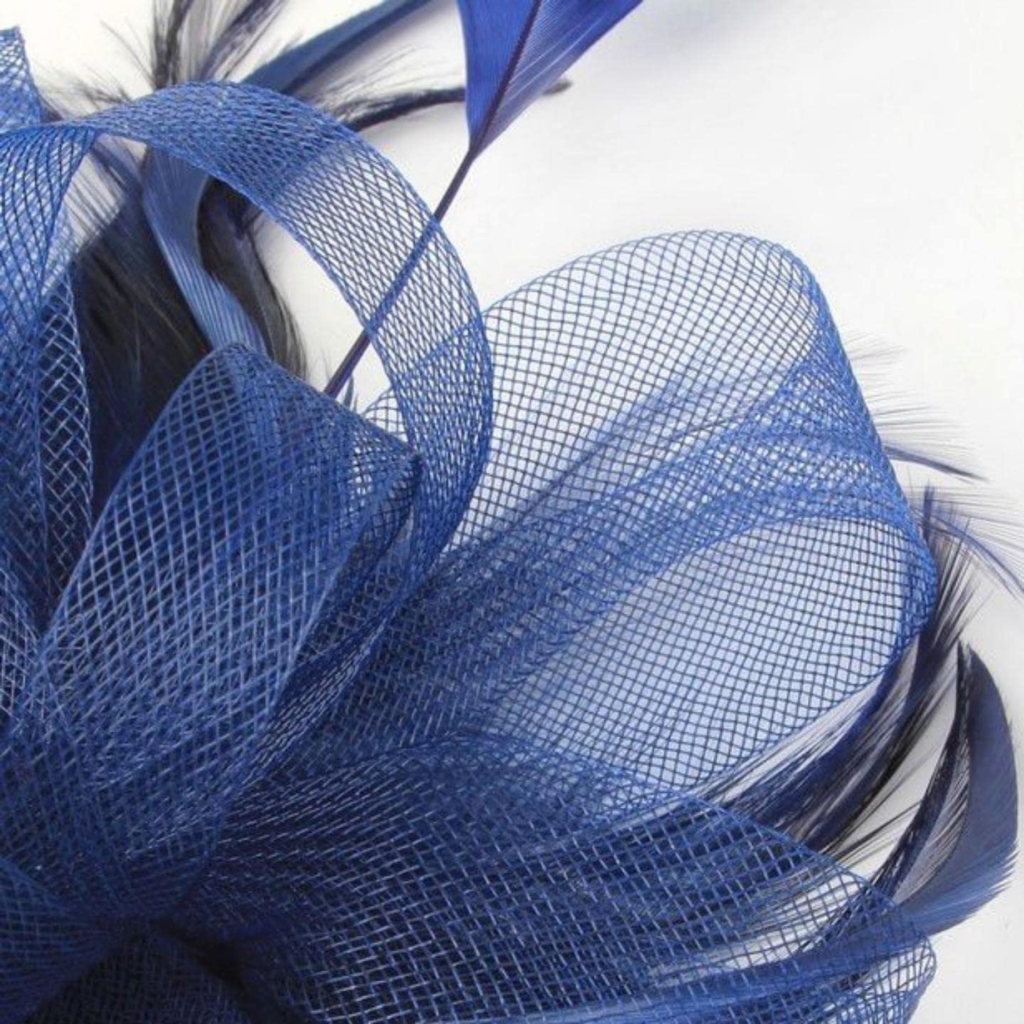 Royal Ascot Feather Comb Hair Slide - Women's Wedding Fascinator Hat for Parties & Events (Navy)