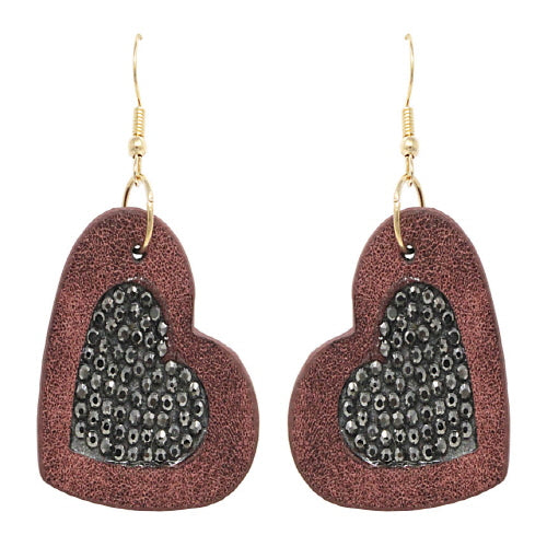 Burgundy Leather Heart Earrings for Women - Handmade Boho Dangle Drop Earrings - Perfect for Valentine's Day, Date Night & Boho Fashion Accessories