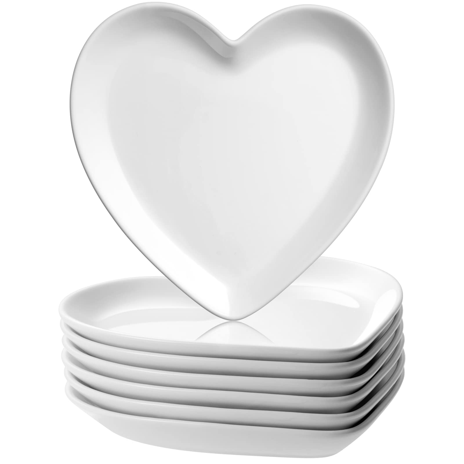 Suclain 12-Piece Heart-Shaped Ceramic Dinner Plates Set - 7.4 Inch Porcelain Serving Dishes for Salad, Appetizer, Sushi, Dessert - Perfect for Christmas, Valentine's Day & Romantic Dinners (White)